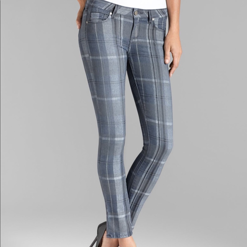 PAIGE Skyline Ankle Peg Cloud Cover Plaid Jeans 26